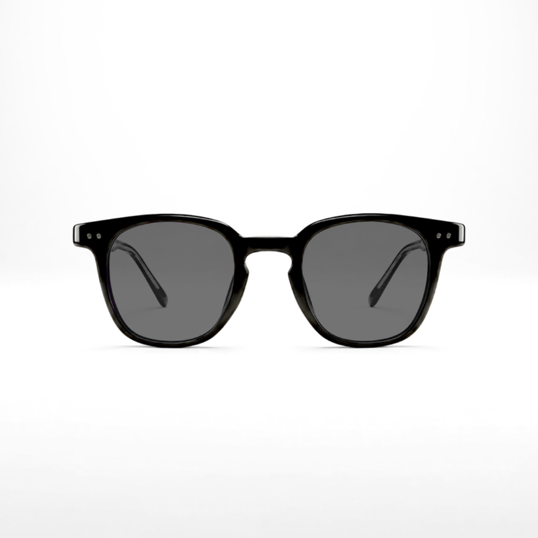 Louis sunglasses – light grey lenses, black frame, front view