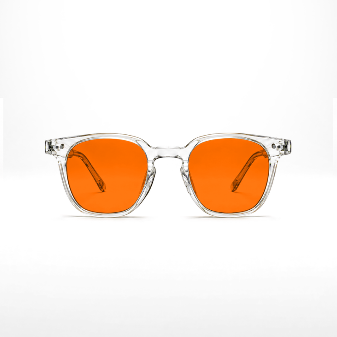 Newton Crystal glasses – orange lenses, transparent Crystal frame, front view