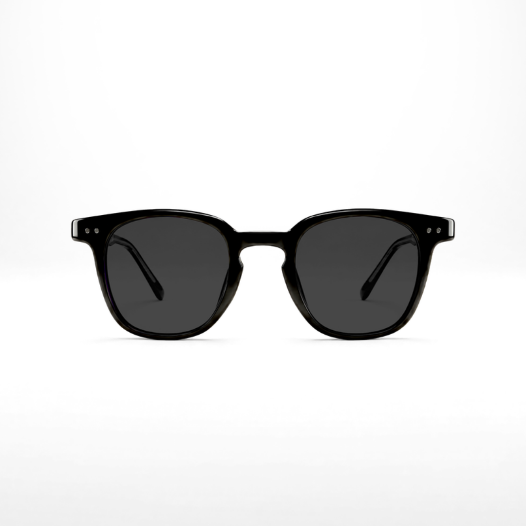 Gafas de sol Auguste – lentes gris oscuro, montura negra, vista frontal