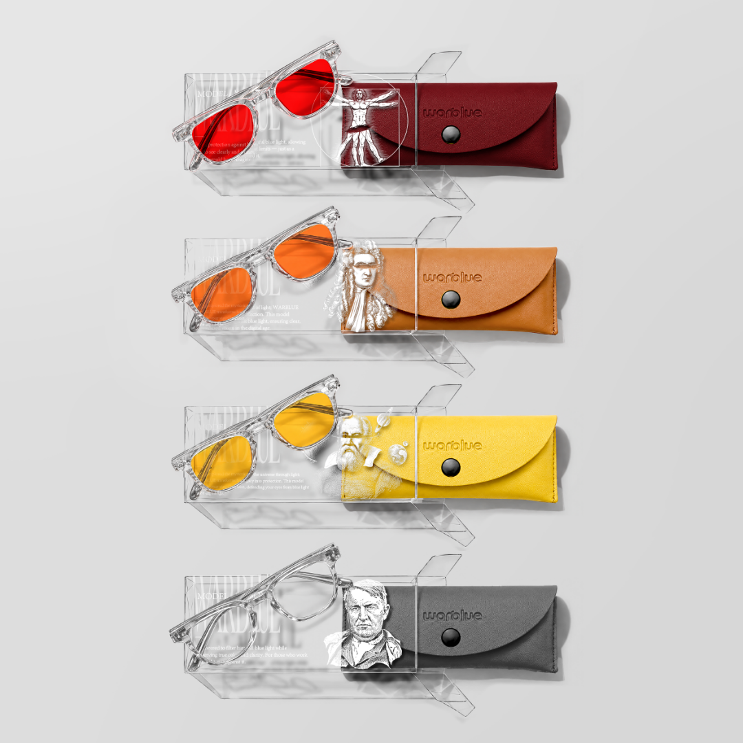WARBLUE Complete Bundle Crystal – Da Vinci, Newton, Galileo and Edison glasses with Crystal frames and collector's boxes
