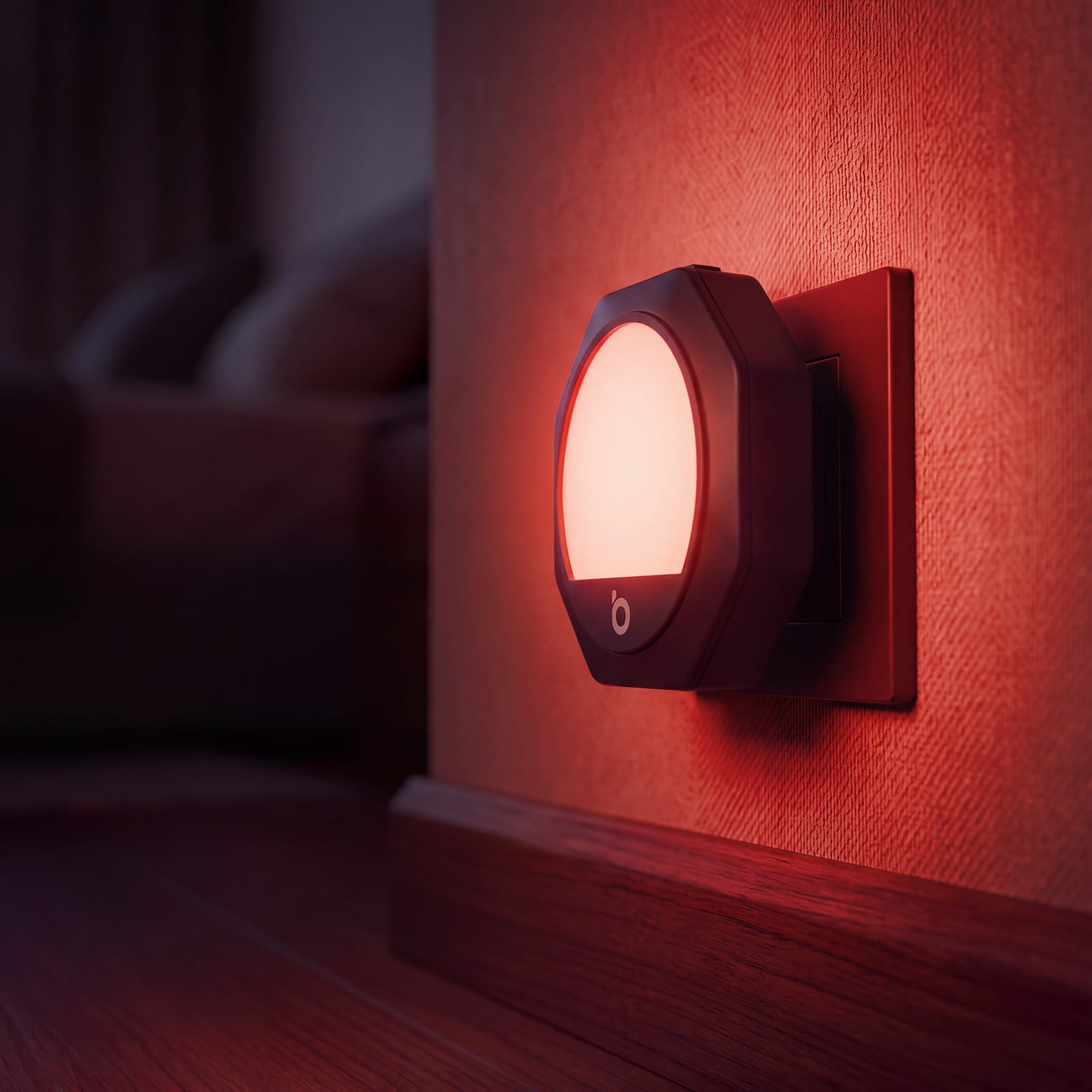 Red night light on a bedroom wall